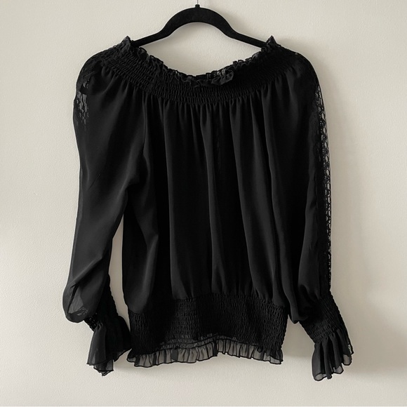 Le Chateau black long sleeve sheer shirt top size medium elastic waist and cuffs - Picture 2 of 2